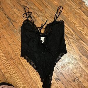 Vintage Victorias Secret Teddy Womens Small Sheer Lace Gold Label Tie Front DESC